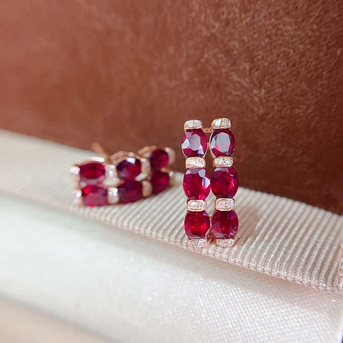 14k Gold 2.30 Ct Natural Ruby & Diamond Earrings - 3