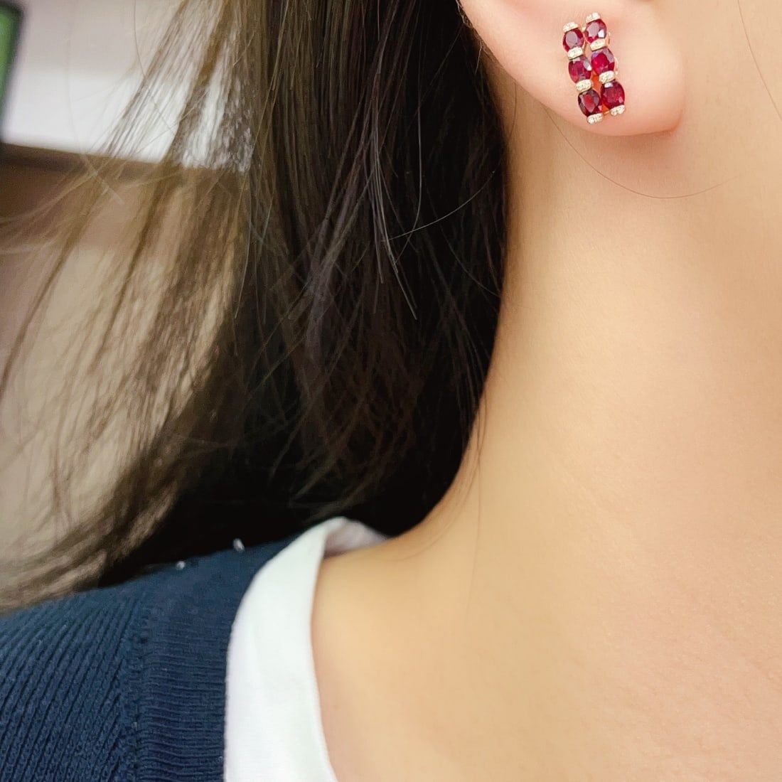 14k Gold 2.30 Ct Natural Ruby & Diamond Earrings - 6