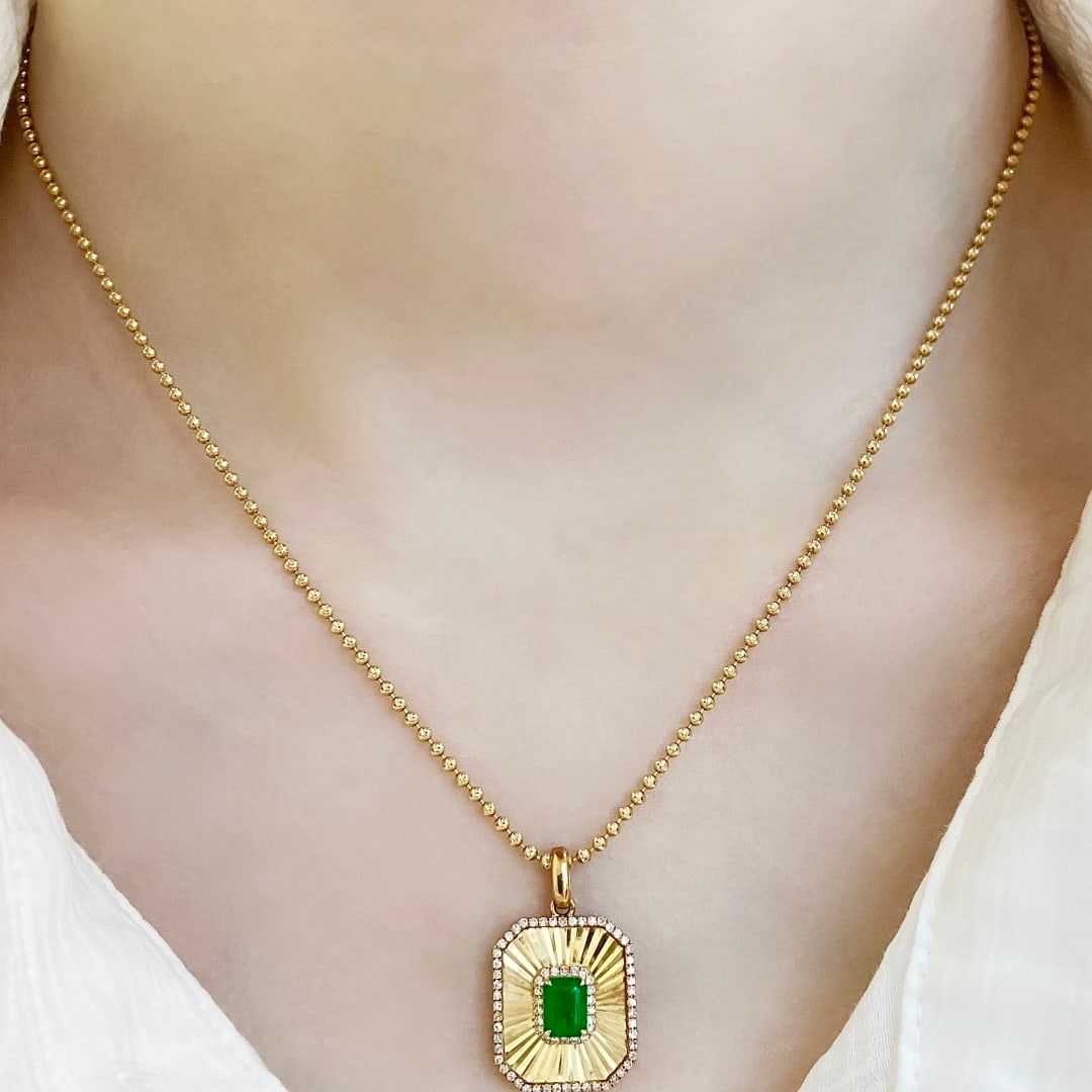 14k Gold 0.75 Ctw Vivid Green Natural Emerald & Diamond Pendant( Without Chain ) - 7