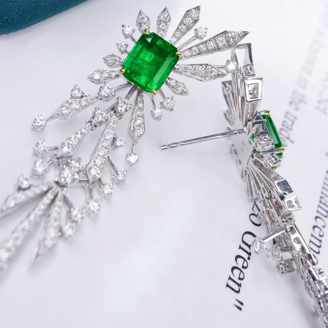 14k Gold 5.13 Ctw Vivid Green Natural Emerald & Diamond Earrings - 2