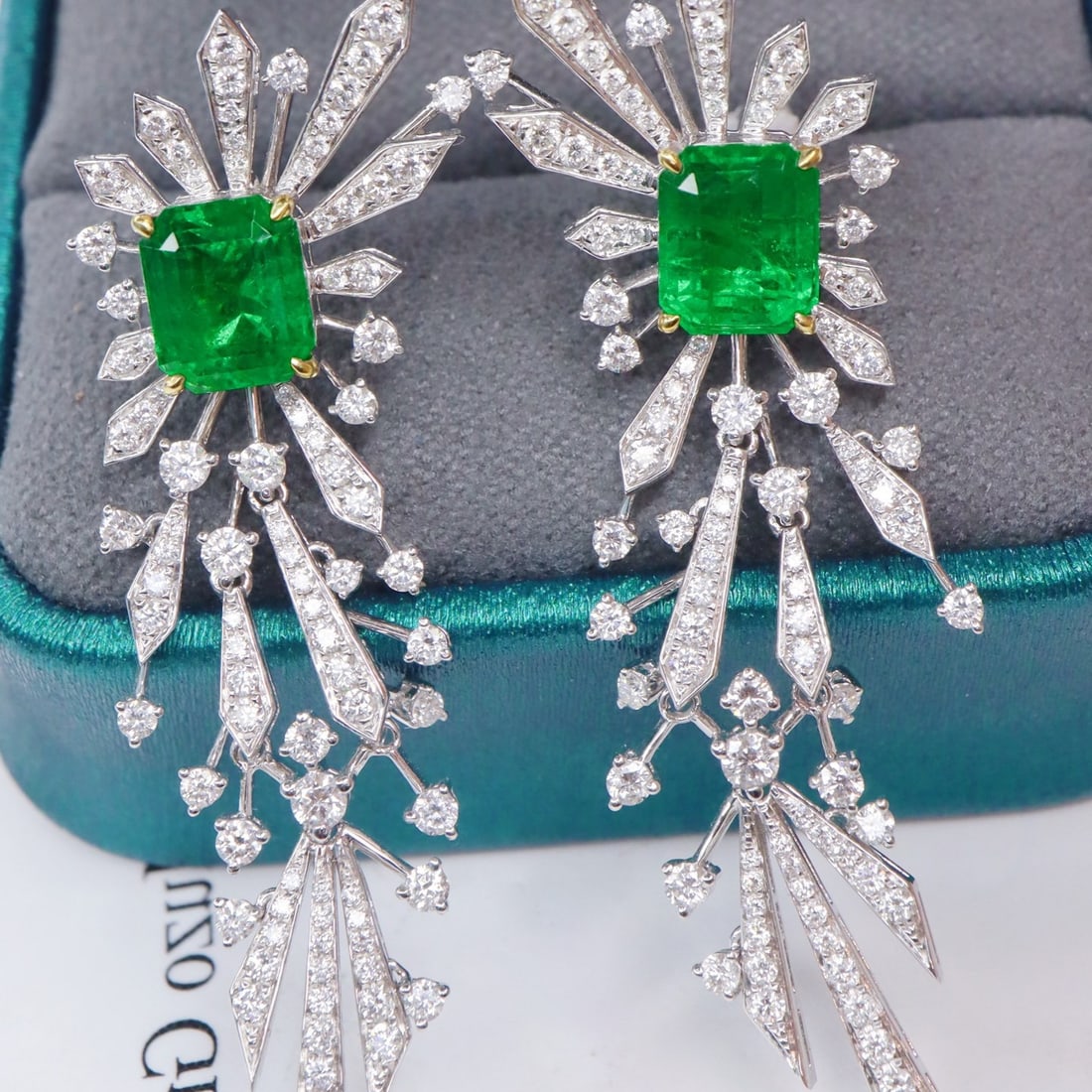 14k Gold 5.13 Ctw Vivid Green Natural Emerald & Diamond Earrings - 3