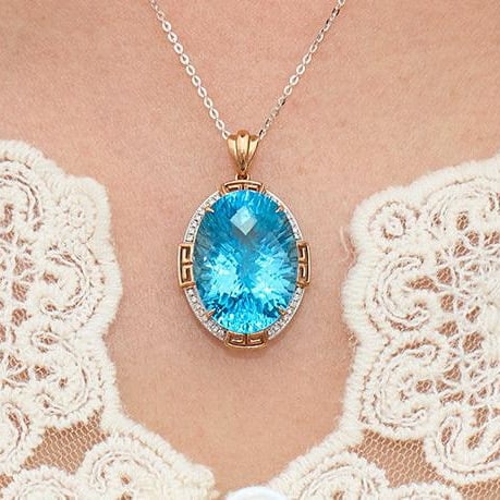 14k Gold 18.52 Ct Natural Topaz & Diamond Pendant( Without Chain ) - 7