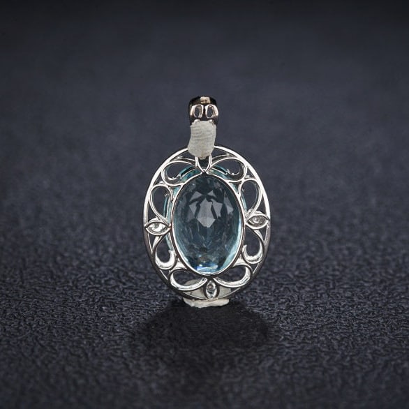 14k Gold 5.57 Ct Natural Aquamarine & Diamond Pendant( Without Chain ) - 5