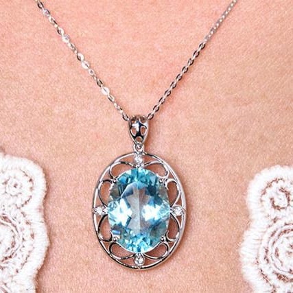 14k Gold 5.57 Ct Natural Aquamarine & Diamond Pendant( Without Chain ) - 8