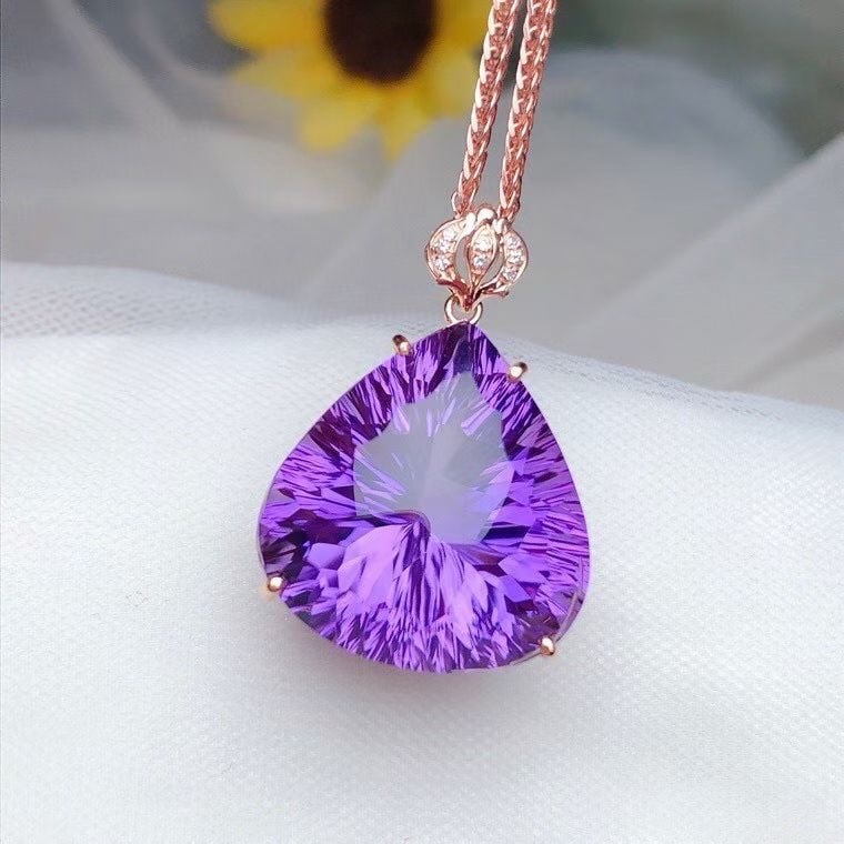14k Gold 21.00 Ct Natural Amethyst & Diamond Pendant( Without Chain ) - 4