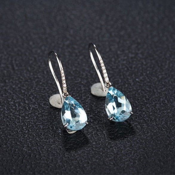 14k Gold 3.49 Ct Natural Aquamarine & Diamond Earrings - 2