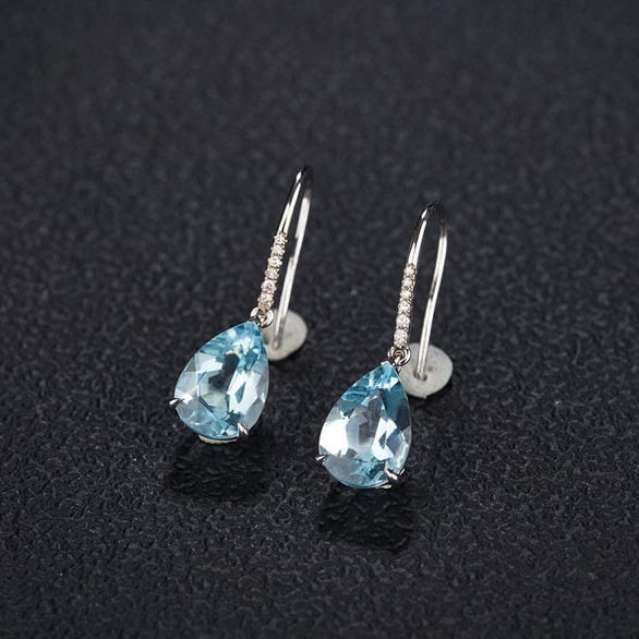 14k Gold 3.49 Ct Natural Aquamarine & Diamond Earrings - 3