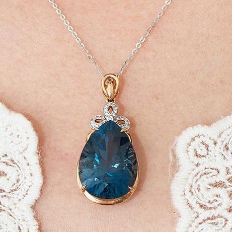 14k Gold 17.35 Ct Natural Topaz & Diamond Pendant( Without Chain ) - 9