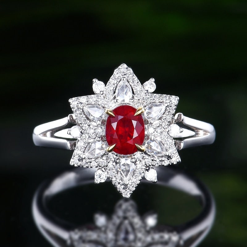 14k Gold 0.94 Ctw Vivid Red Natural Ruby & Diamond Ring/pendant( Without Chain ): Ref:231122292 // gold content:14k gold // ring size:7. 25us // // main gemstone:ruby // shape:oval // carat weight:0. 6ct // color:vivid red // treatment:natural // // adjacent gemstone 2 : diamond //