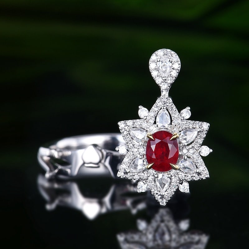 14k Gold 0.94 Ctw Vivid Red Natural Ruby & Diamond Ring/pendant( Without Chain ) - 4