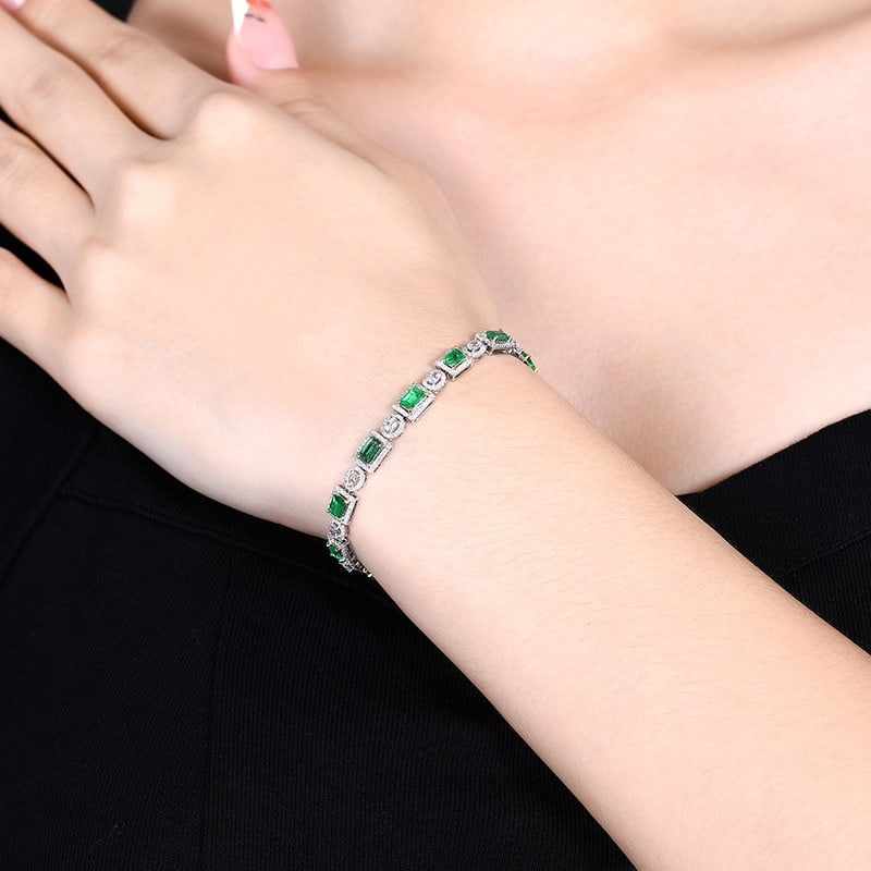 14k Gold 2.24 Ctw Natural Emerald & Diamond Bracelet - 7