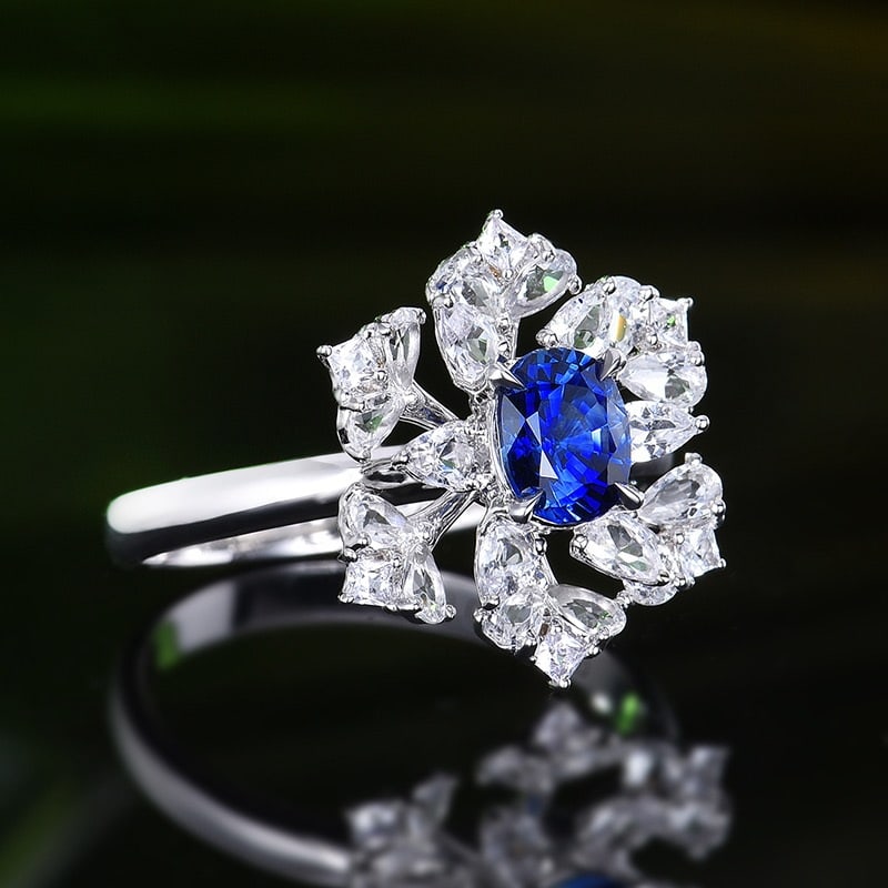 14k Gold 0.98 Ct Natural Sapphire & Sapphire Ring - 3