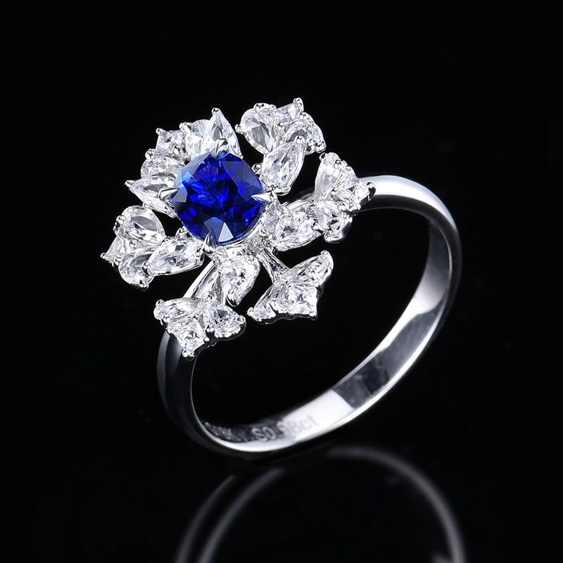 14k Gold 0.98 Ct Natural Sapphire & Sapphire Ring - 5