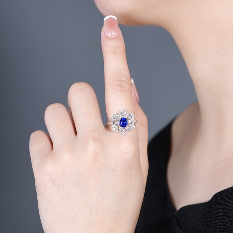 14k Gold 0.98 Ct Natural Sapphire & Sapphire Ring - 7