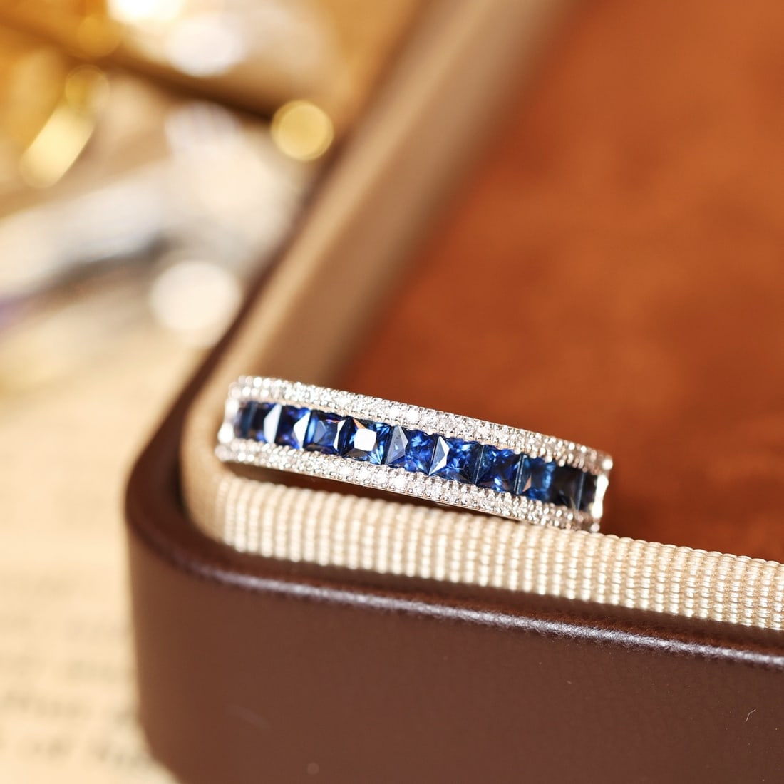 14k Gold 1.18 Ctw Natural Sapphire & Diamond Ring: Ref:231122315 // gold content:14k gold // ring size:7. 25us // // main gemstone:sapphire // shape:princess // carat weight:1. 00ct // color:blue // treatment:natural // // adjacent gemstone 2 :