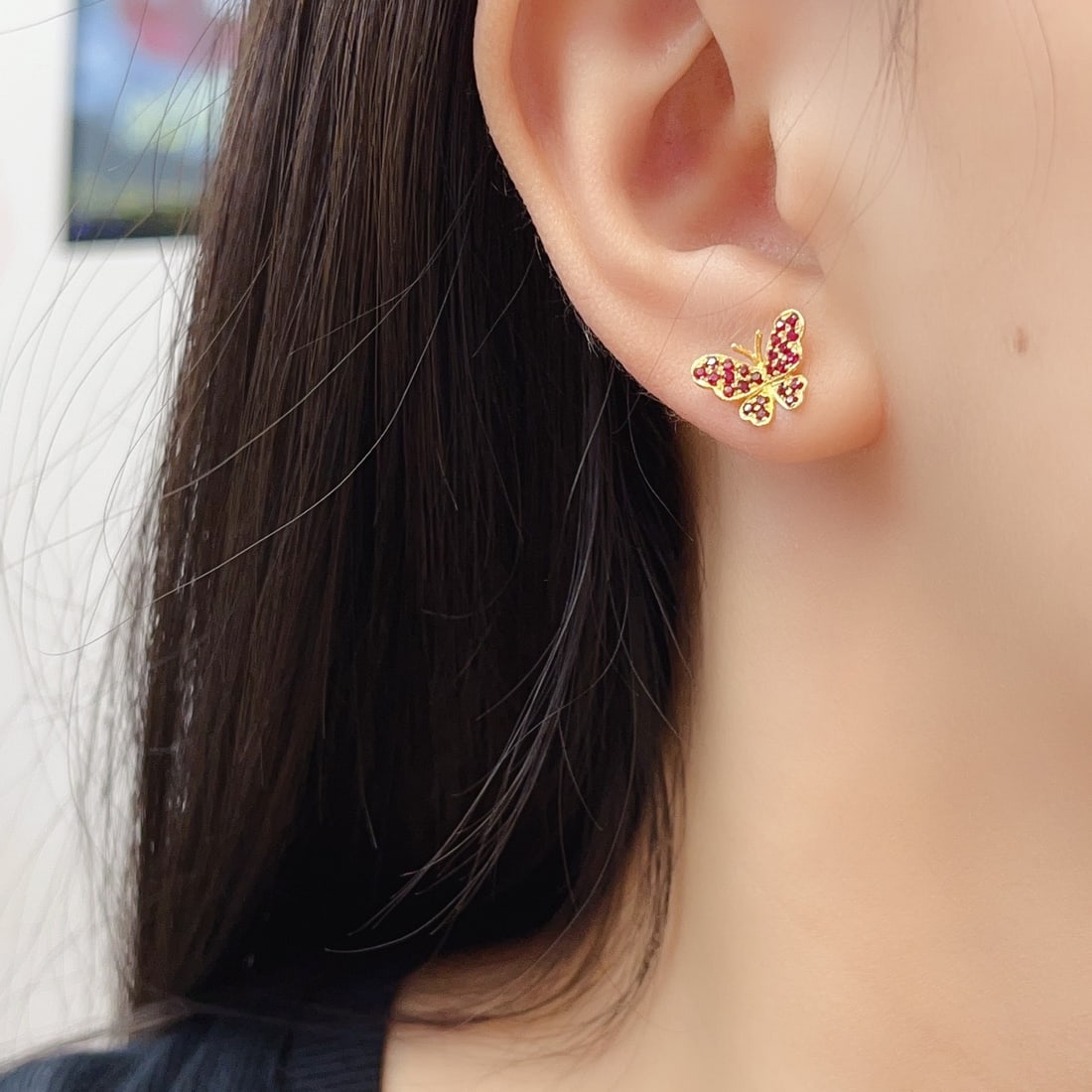 14k Gold 1.00 Ct Natural Ruby & Butterfly Earrings - 5