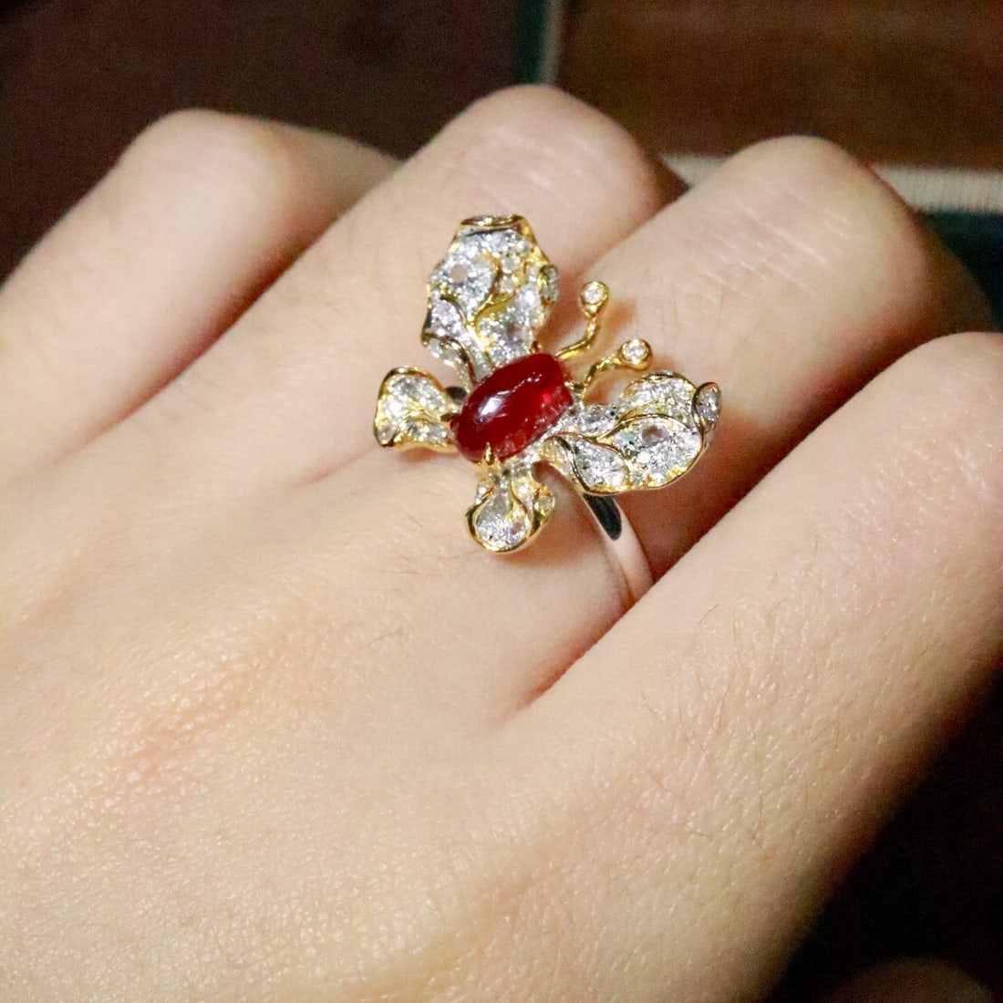 14k Gold 1.73 Ctw Natural Ruby & Diamond & Butterfly Ring - 5