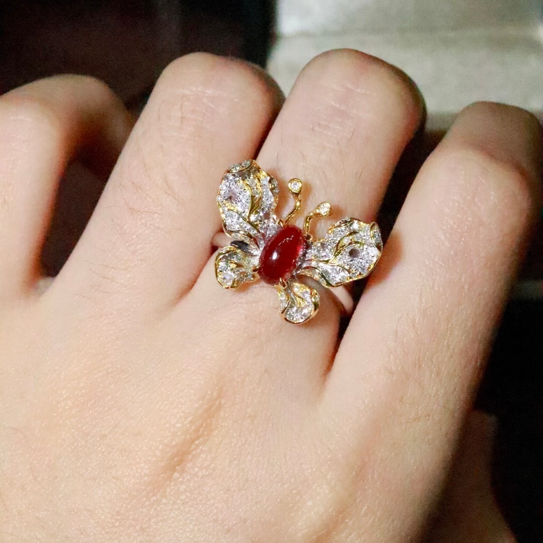 14k Gold 1.73 Ctw Natural Ruby & Diamond & Butterfly Ring - 6