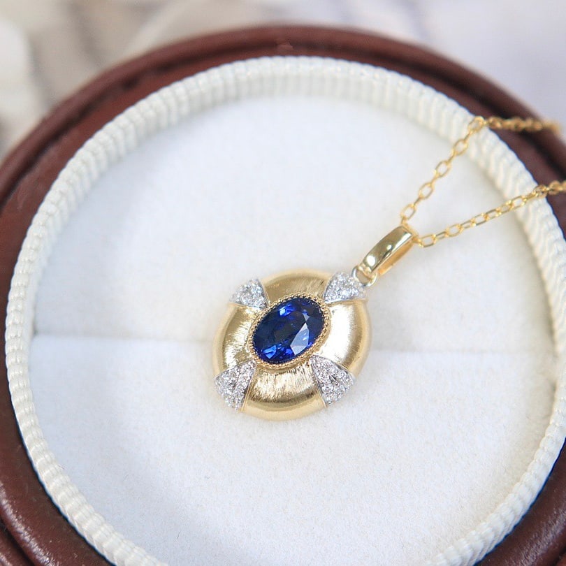 14k Gold 0.72 Ctw Natural Sapphire & Diamond Pendant( Without Chain ) - 4