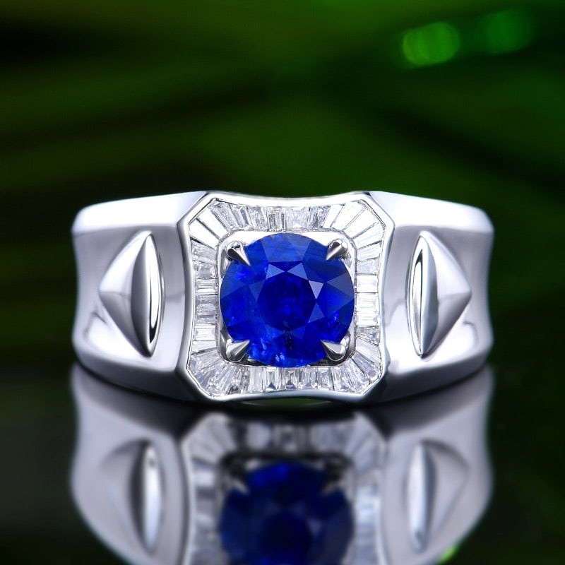 14k Gold 2.25 Ctw Natural Sapphire & Diamond & Men¡¯s Ring: Ref:231122328 // gold content:14k gold // ring size:8us // // main gemstone:sapphire // shape:round // carat weight:2ct // color:blue // treatment:natural // cut grade:g // // adjacent gemstone 2 : di