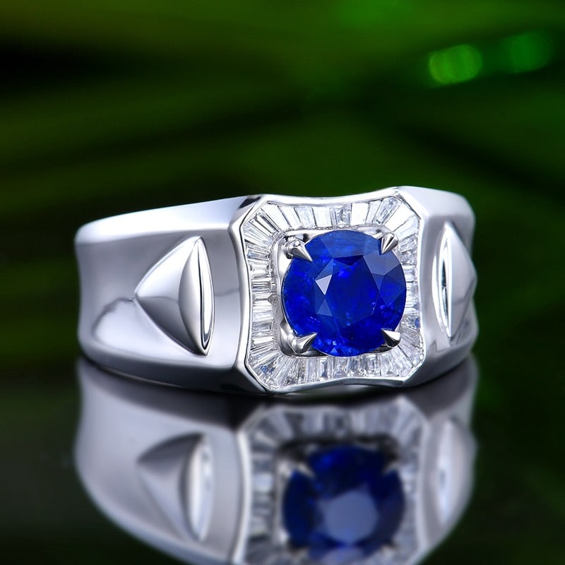 14k Gold 2.25 Ctw Natural Sapphire & Diamond & Men¡¯s Ring - 3