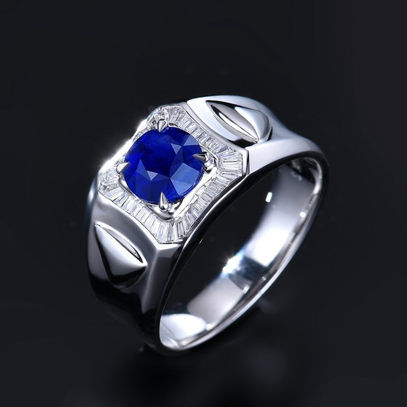 14k Gold 2.25 Ctw Natural Sapphire & Diamond & Men¡¯s Ring - 4