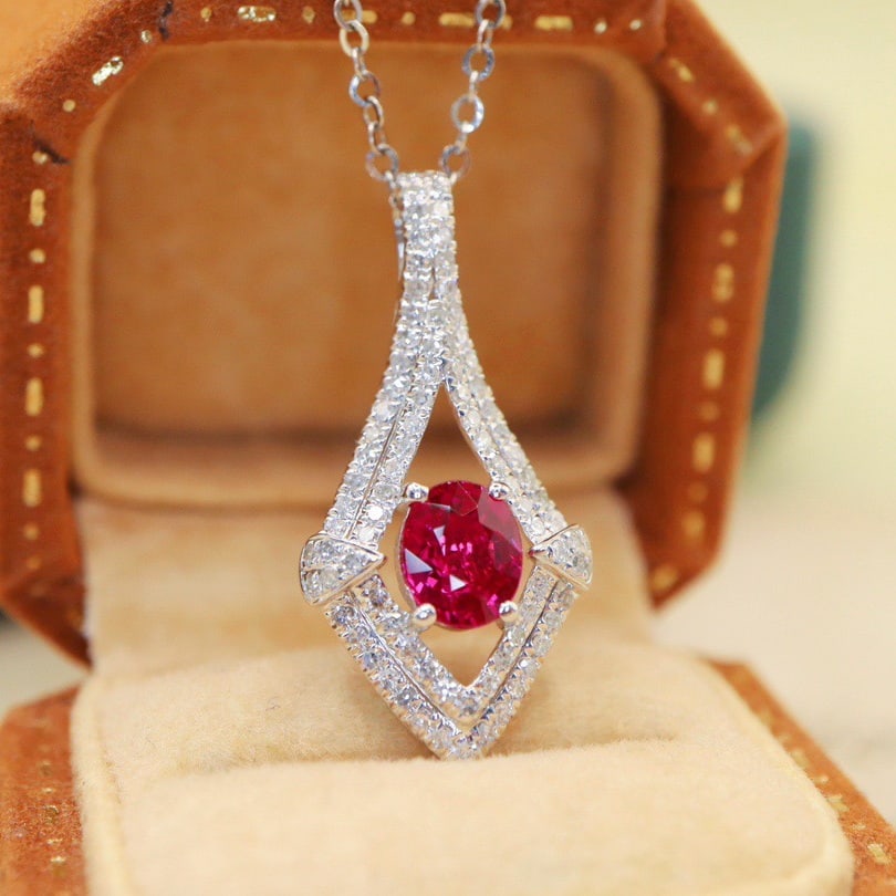 14k Gold 0.91 Ctw Natural Ruby & Diamond Pendant( Without Chain ) - 3