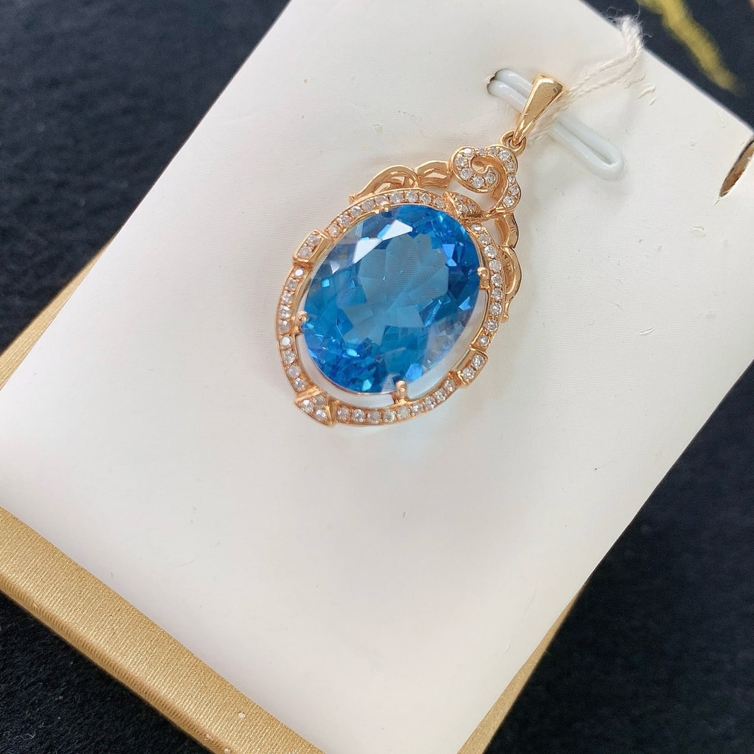 14k Gold 11.92 Ctw Natural Topaz & Diamond Pendant( Without Chain ) - 2