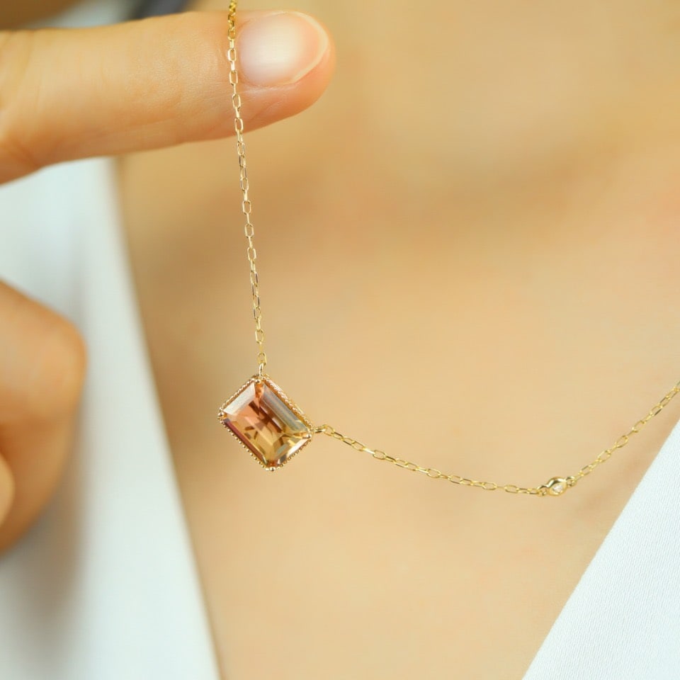 14k Gold 1.75 Ctw Natural Tourmaline & Diamond Necklace - 6