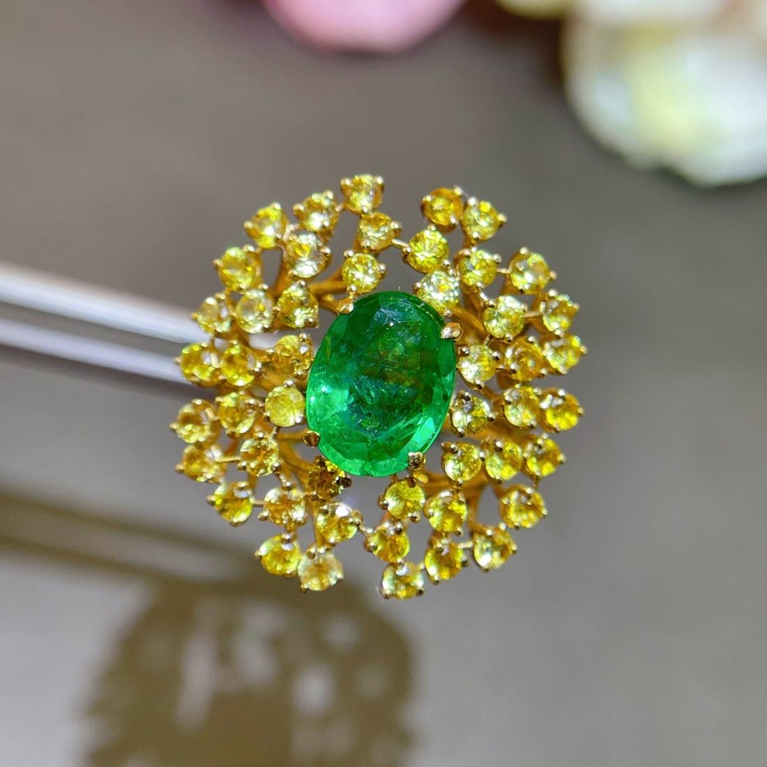 14k Gold 3.65 Ctw Vivid Green Natural Emerald & Sapphire Ring - 3