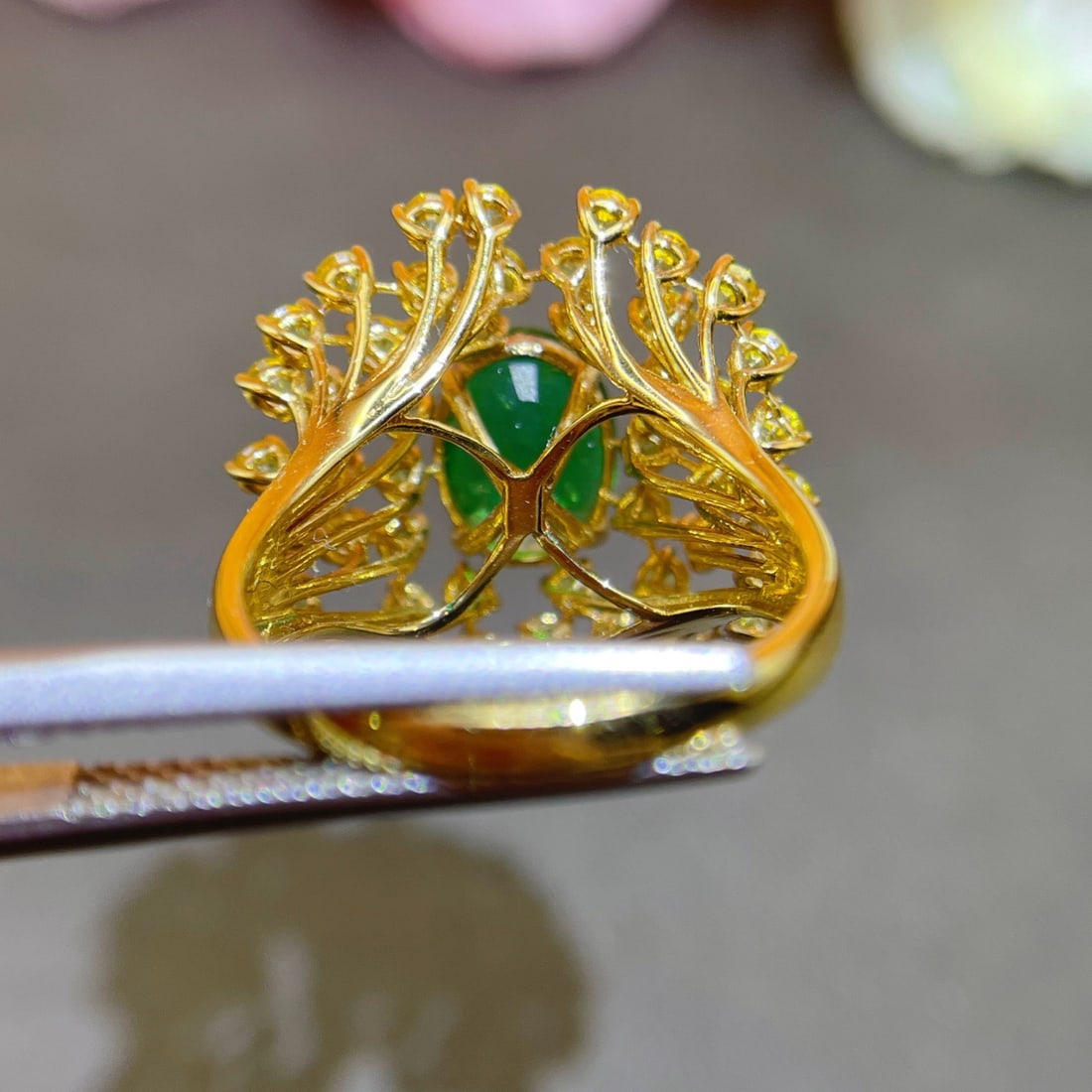 14k Gold 3.65 Ctw Vivid Green Natural Emerald & Sapphire Ring - 5