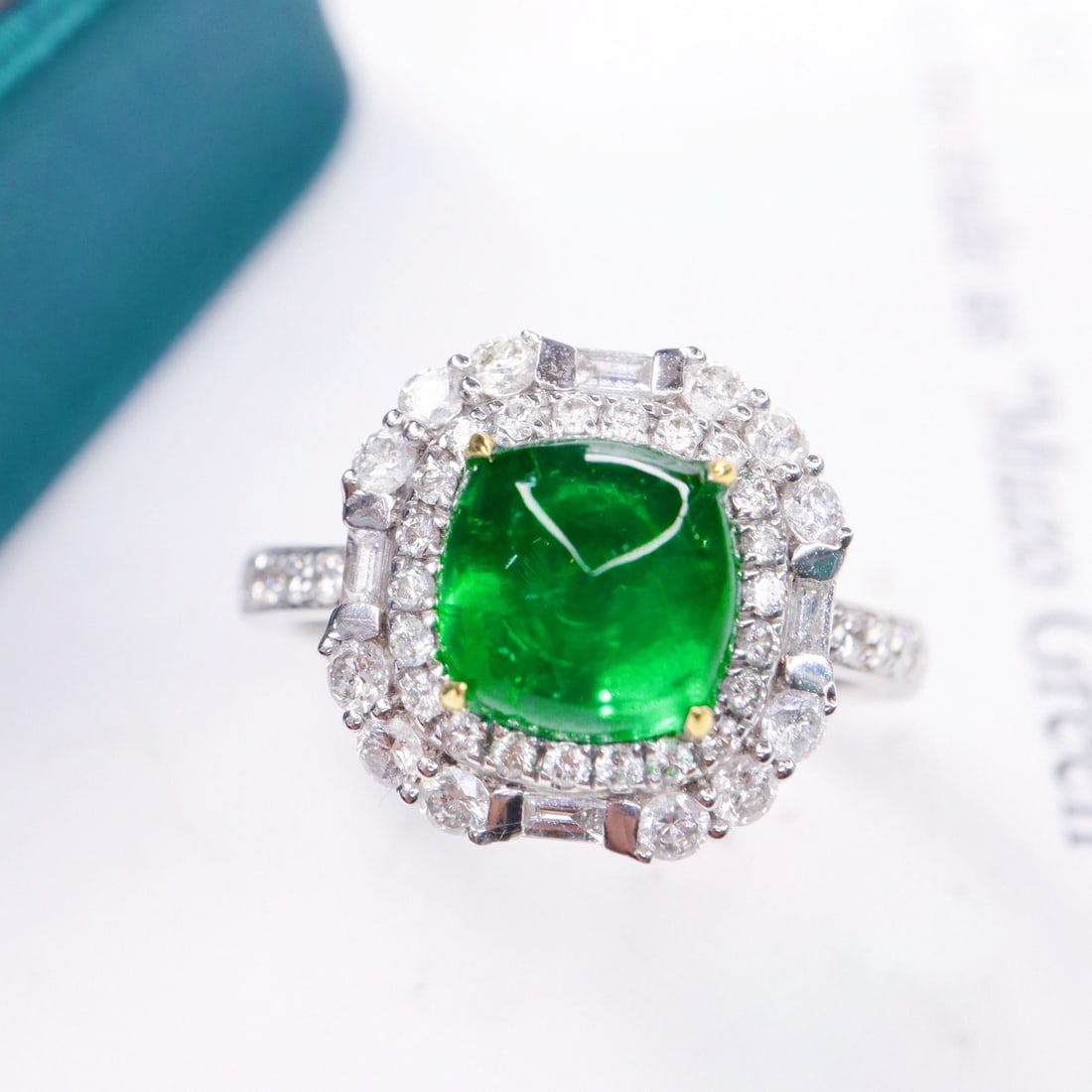 14k Gold 3.13 Ctw Vivid Green Natural Emerald & Diamond Ring - 2