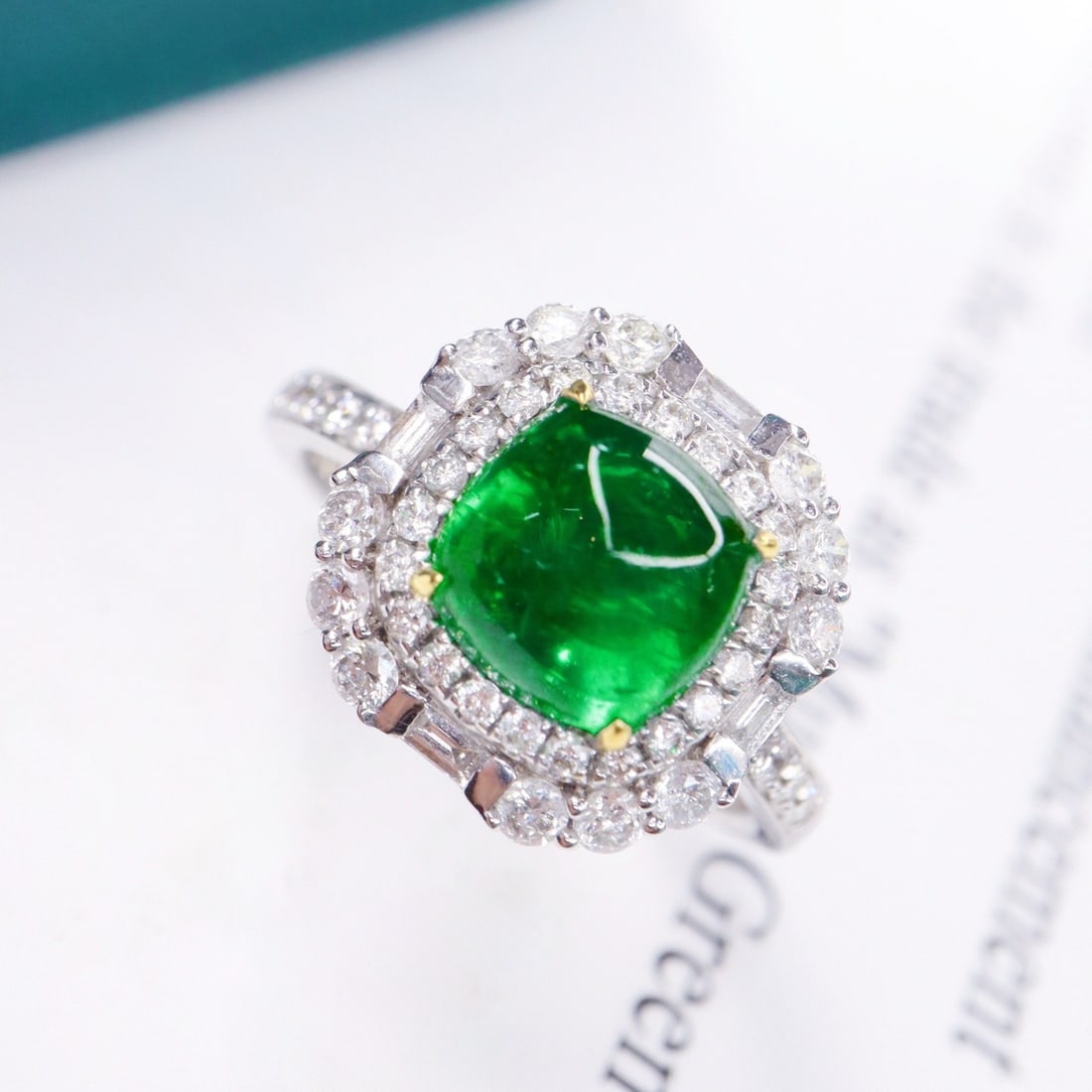 14k Gold 3.13 Ctw Vivid Green Natural Emerald & Diamond Ring - 4