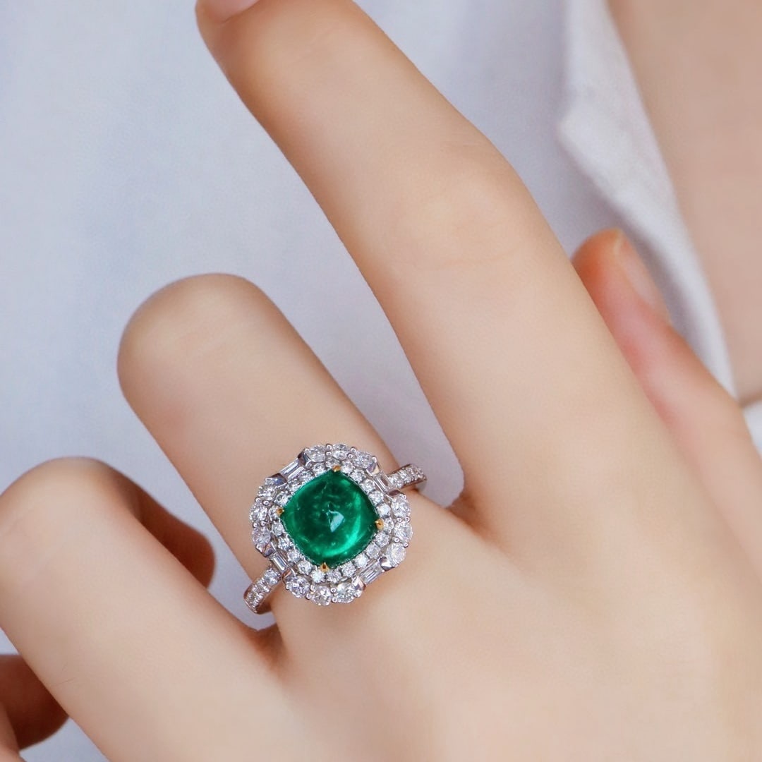 14k Gold 3.13 Ctw Vivid Green Natural Emerald & Diamond Ring - 5