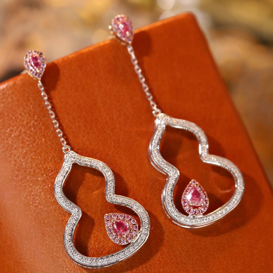 14k Gold 0.80 Ctw Natural Pink Diamond & Diamond Earrings - 2