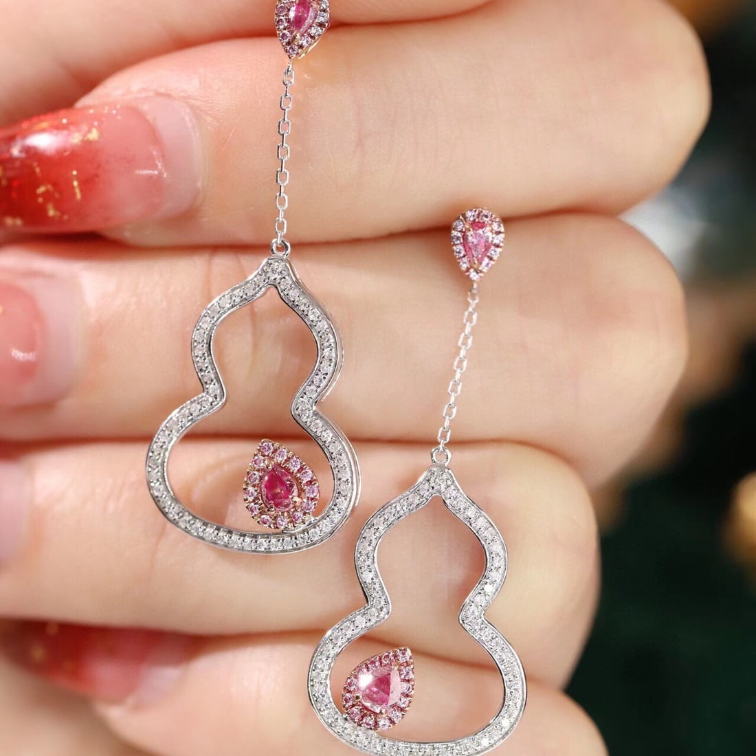 14k Gold 0.80 Ctw Natural Pink Diamond & Diamond Earrings - 5