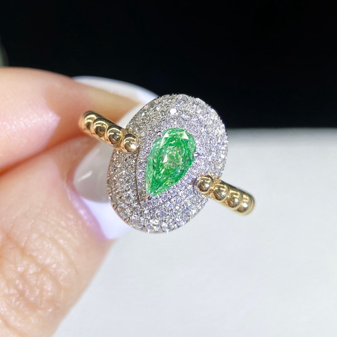 14k Gold 1.02 Ctw Natural Green Diamond & Diamond Ring - 2