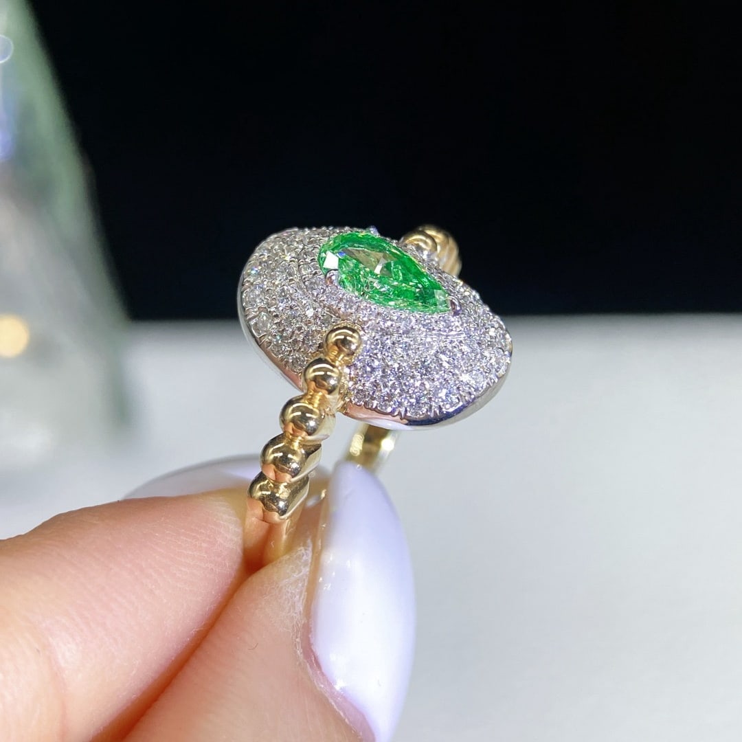 14k Gold 1.02 Ctw Natural Green Diamond & Diamond Ring - 3