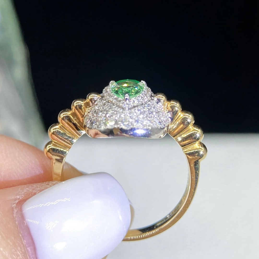 14k Gold 1.02 Ctw Natural Green Diamond & Diamond Ring - 4