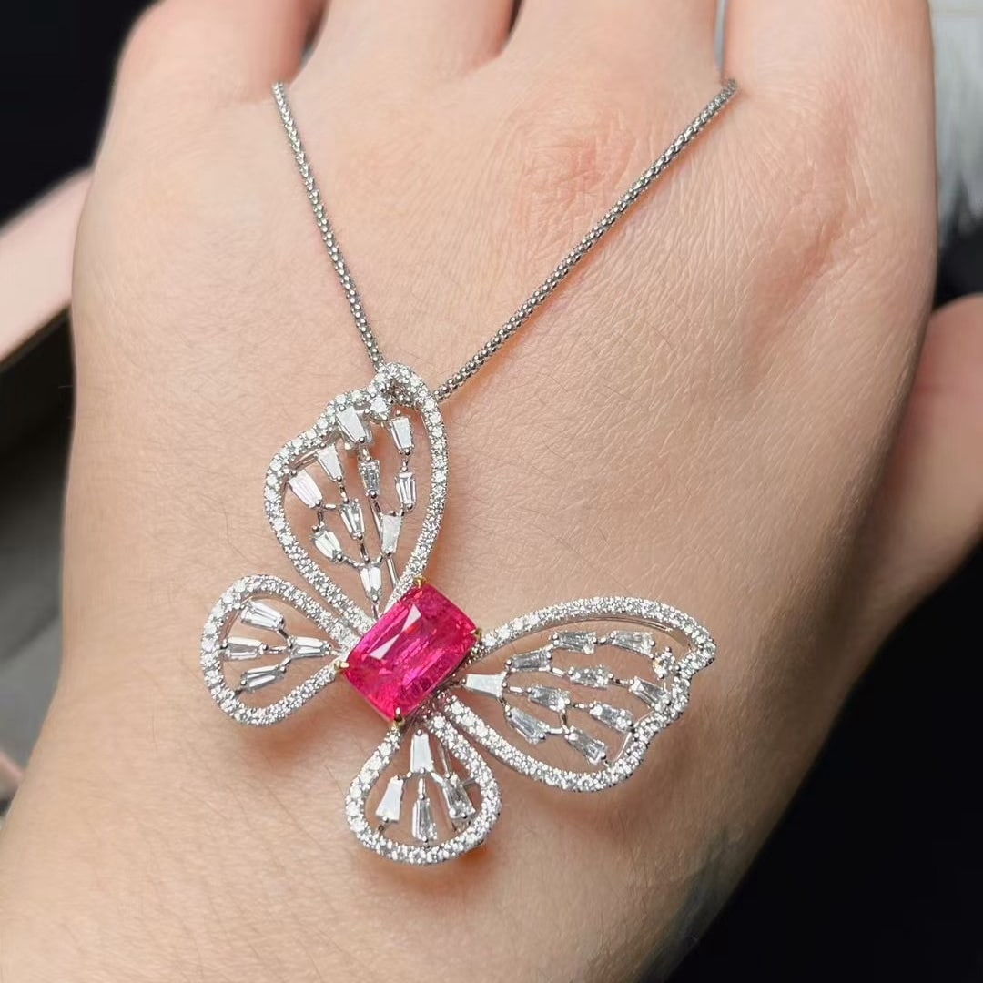 14k Gold 5.03 Ctw Natural Spinel & Diamond & Butterfly Brooch/pendant( Without Chain ) - 2