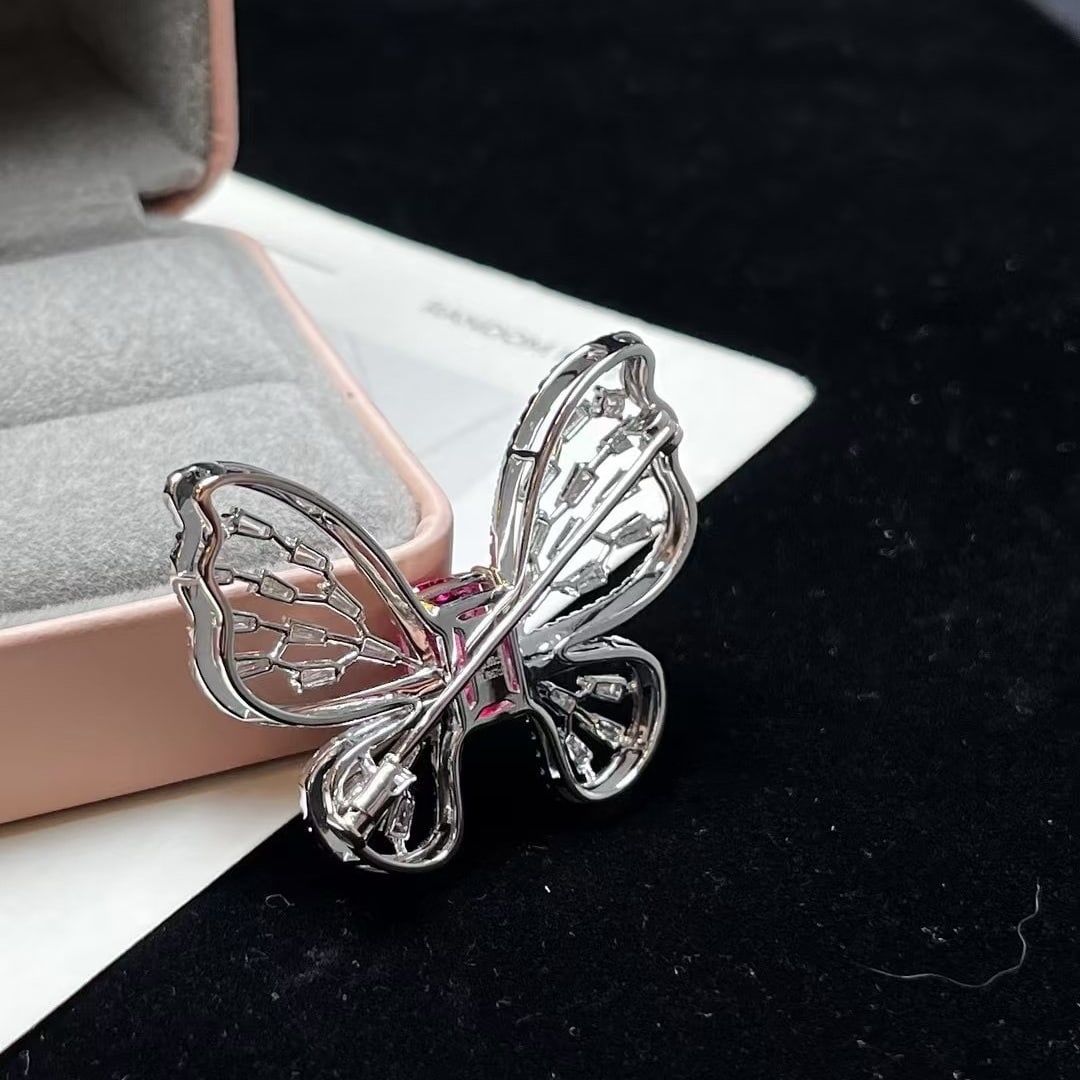 14k Gold 5.03 Ctw Natural Spinel & Diamond & Butterfly Brooch/pendant( Without Chain ) - 3