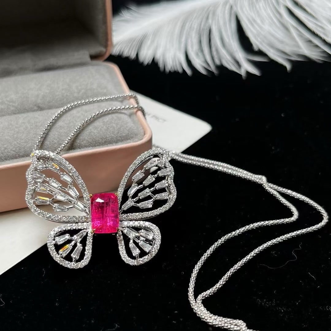 14k Gold 5.03 Ctw Natural Spinel & Diamond & Butterfly Brooch/pendant( Without Chain ) - 4