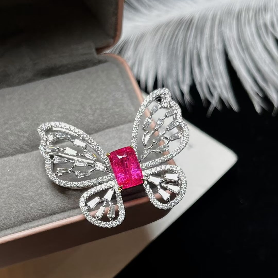 14k Gold 5.03 Ctw Natural Spinel & Diamond & Butterfly Brooch/pendant( Without Chain ) - 5