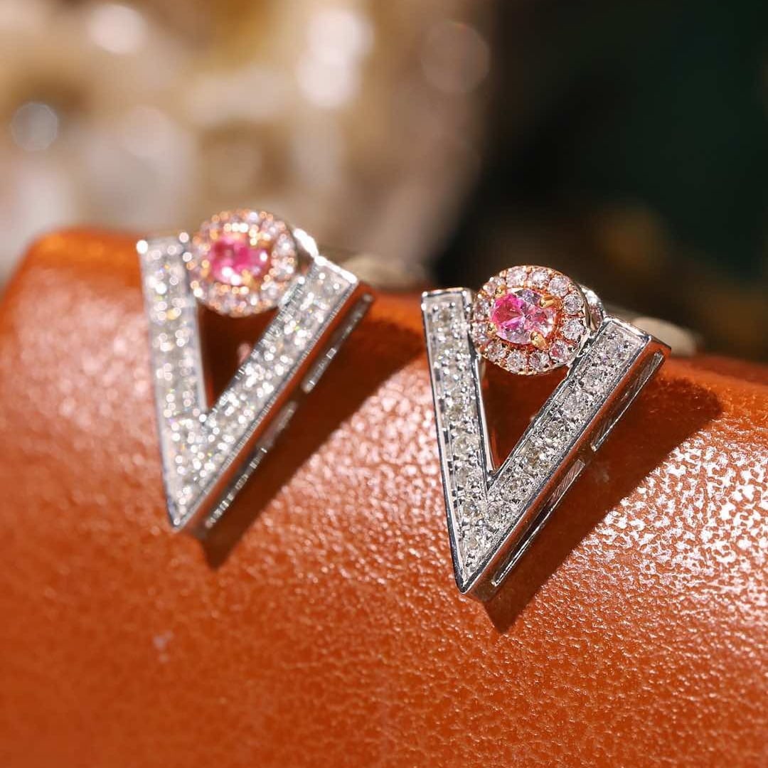 14k Gold 0.40 Ctw Natural Pink Diamond & Diamond Earrings - 2