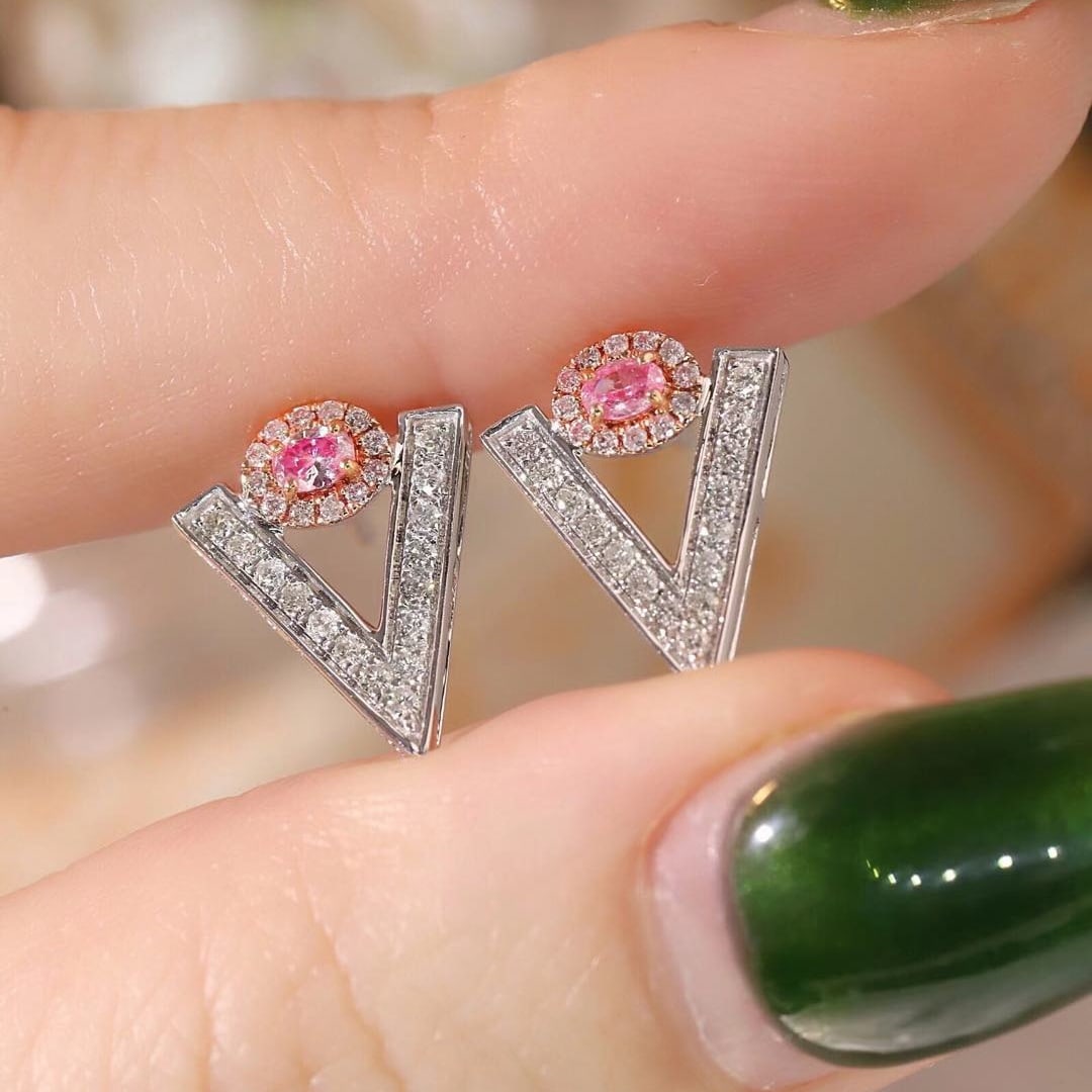 14k Gold 0.40 Ctw Natural Pink Diamond & Diamond Earrings - 4