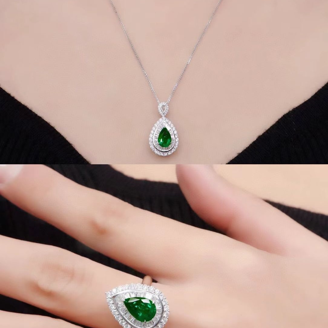 14k Gold 2.62 Ctw Vivid Green Natural Emerald & Diamond Ring/pendant( Without Chain ) - 5