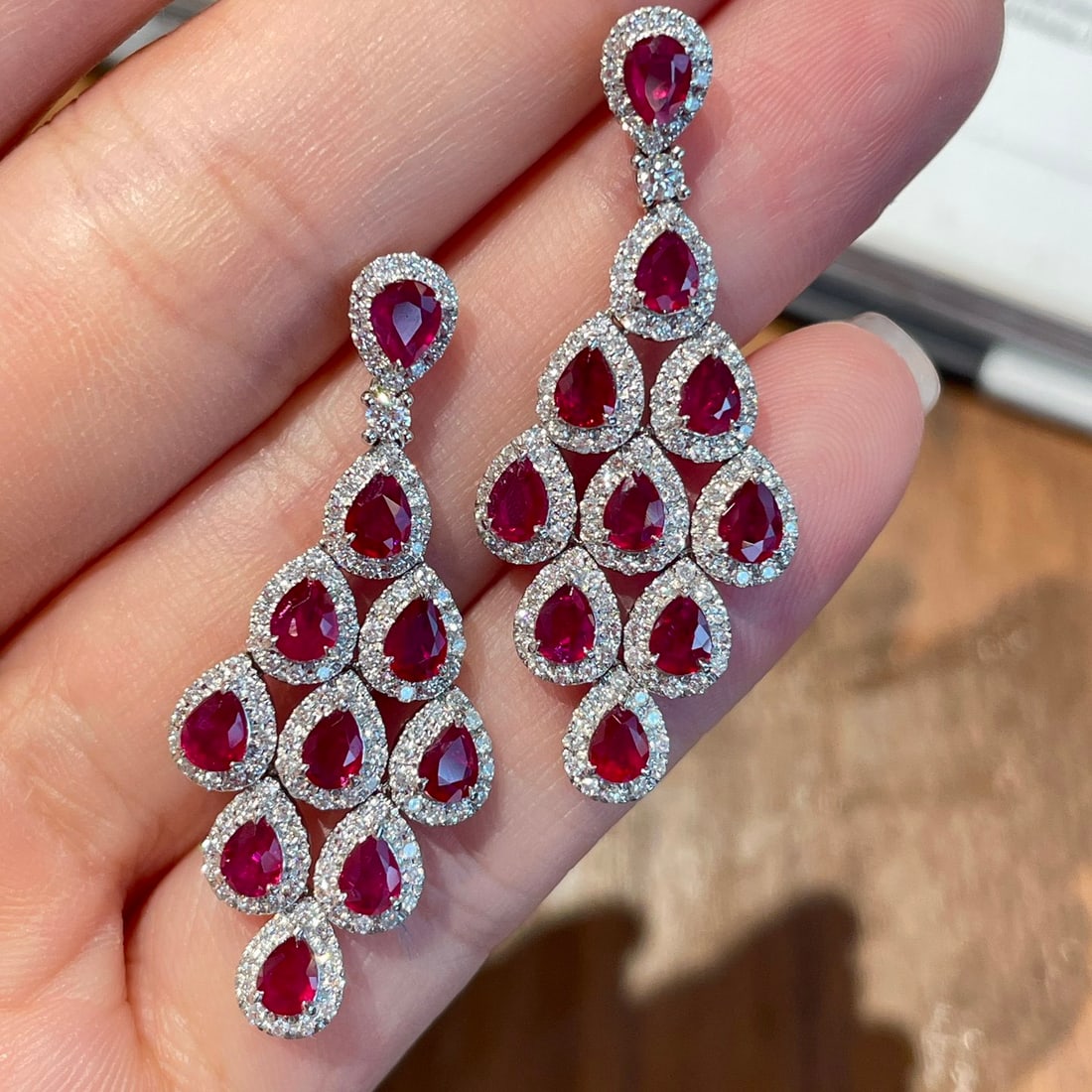 14k Gold 2.36 Ct Natural Ruby & Diamond Earrings - 3