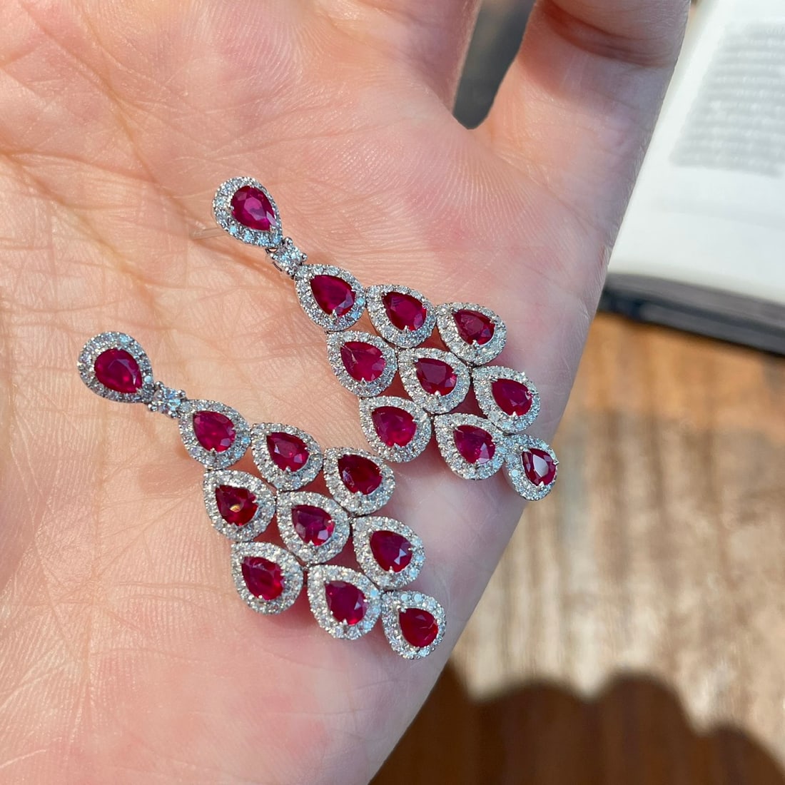 14k Gold 2.36 Ct Natural Ruby & Diamond Earrings - 5