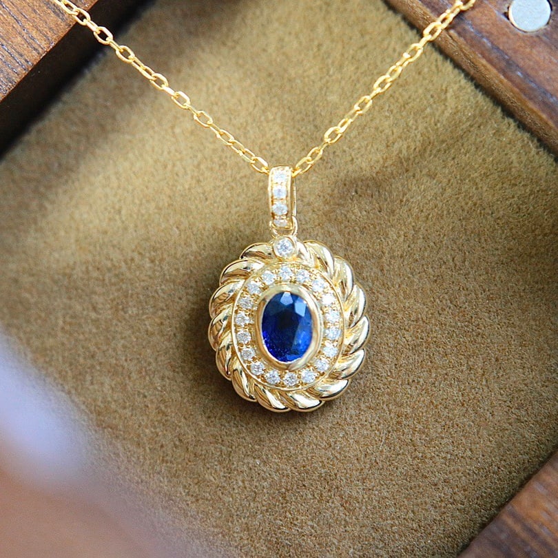 14k Gold 0.61 Ctw Natural Sapphire & Diamond Pendant( Without Chain ) - 2