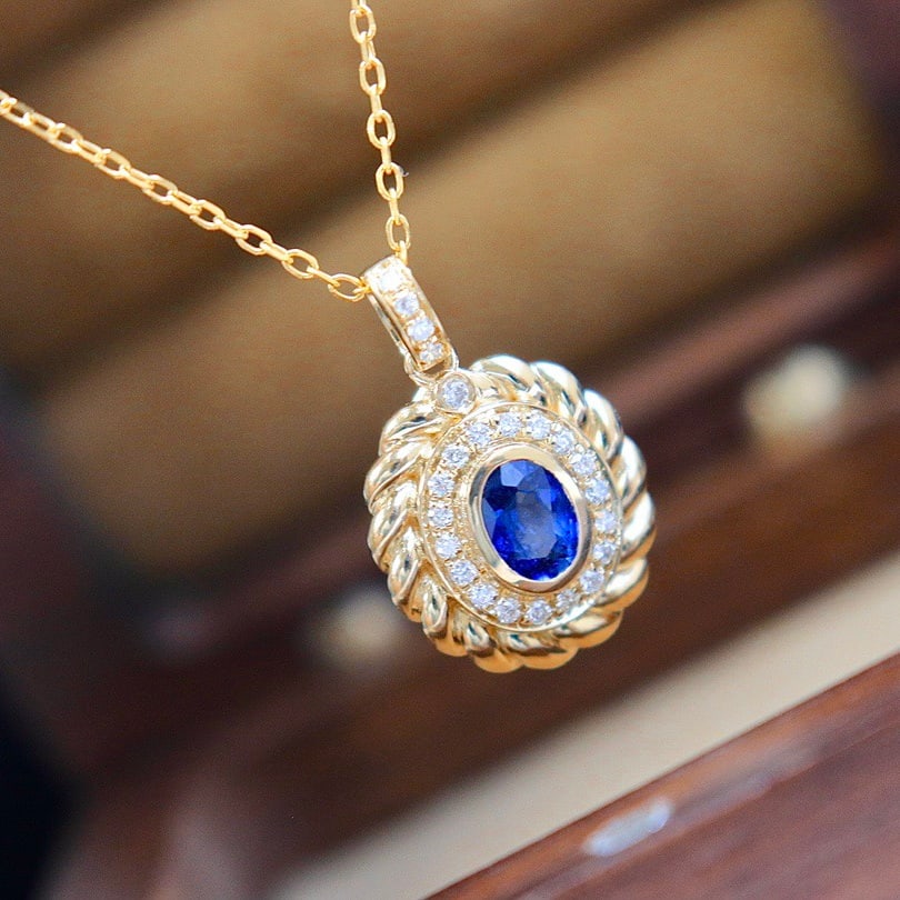 14k Gold 0.61 Ctw Natural Sapphire & Diamond Pendant( Without Chain ) - 3